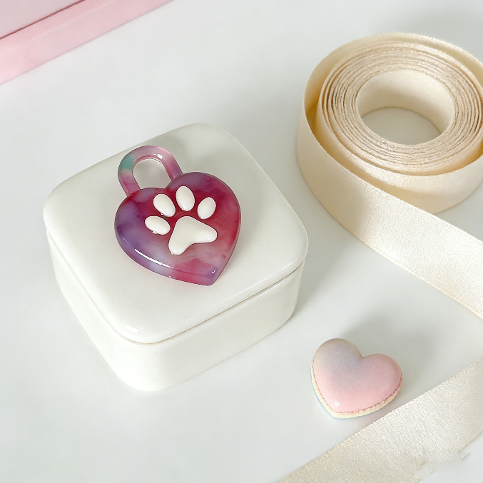 Handmade Heart Lock Key with Paw Print Resin Mold