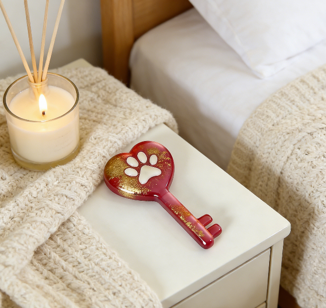 Handmade Heart Lock Key with Paw Print Resin Mold