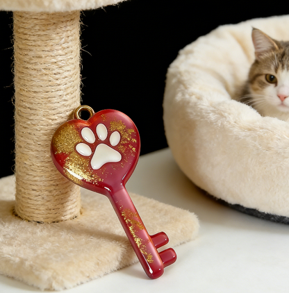 Handmade Heart Lock Key with Paw Print Resin Mold