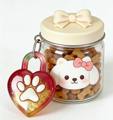 Handmade Heart Lock Key with Paw Print Resin Mold