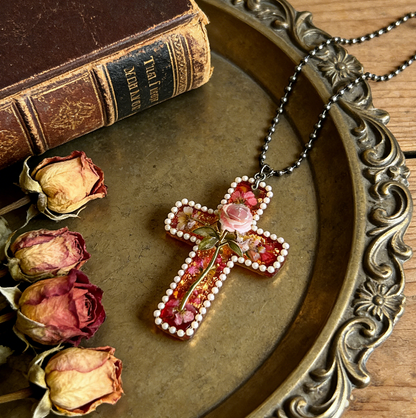 Handmade Rose Cross Sacred Love Pendant Resin Mold