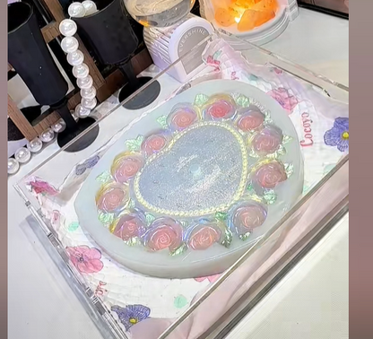 Handmade Oversized Heart-Shaped Rose Clock Ornament Resin Mold-Finished Size：7.87" × 7.48"