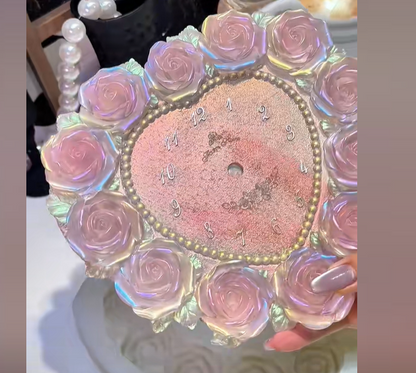 Handmade Oversized Heart-Shaped Rose Clock Ornament Resin Mold-Finished Size：7.87" × 7.48"