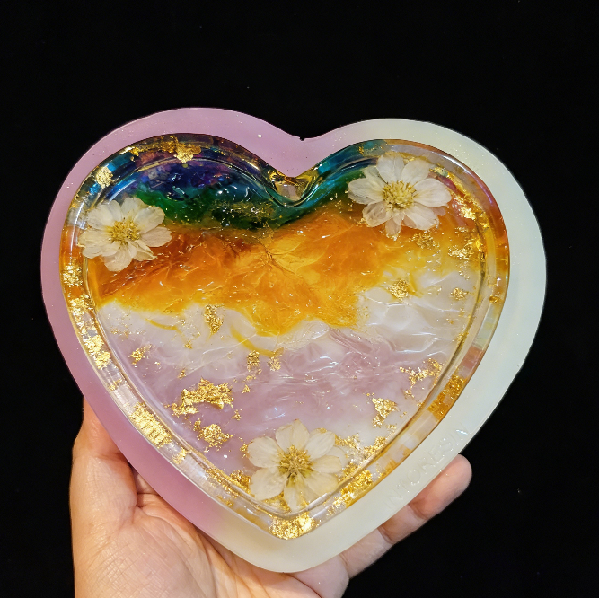 Molde de resina para bandeja de amor con ondas de agua hecho a mano 