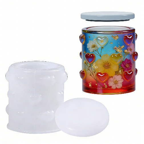 3D Embossed Heart-Shaped Storage Jar Resin Mold