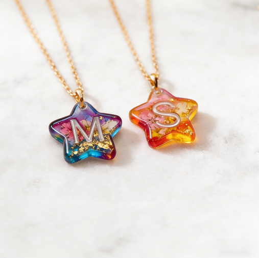 26-Letter Star Pendant with Hole Resin Mold & 10pcs Keyring Accessories