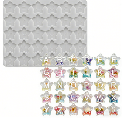 26-Letter Star Pendant with Hole Resin Mold & 10pcs Keyring Accessories
