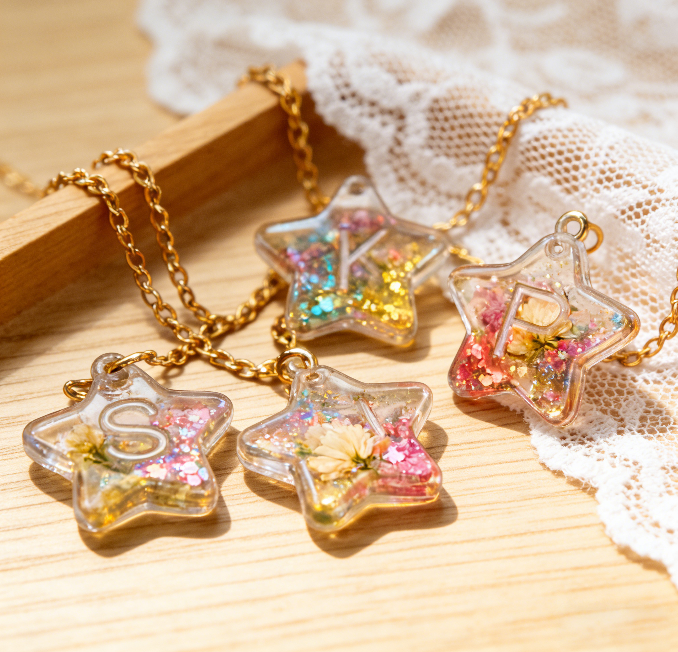 26-Letter Star Pendant with Hole Resin Mold & 10pcs Keyring Accessories