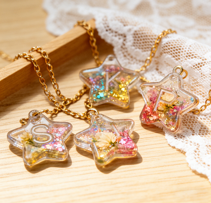 26-Letter Star Pendant with Hole Resin Mold & 10pcs Keyring Accessories
