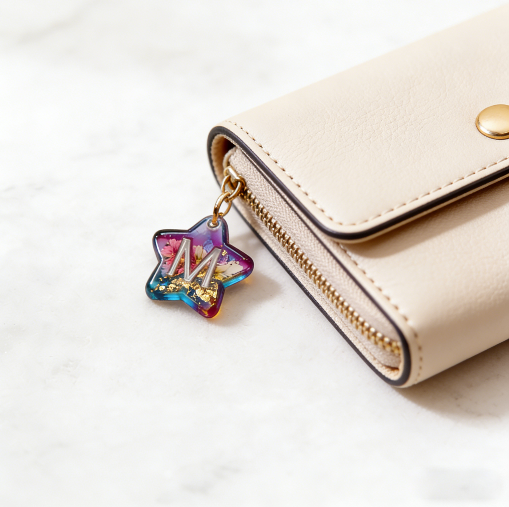 26-Letter Star Pendant with Hole Resin Mold & 10pcs Keyring Accessories