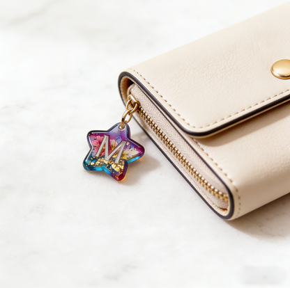 26-Letter Star Pendant with Hole Resin Mold & 10pcs Keyring Accessories