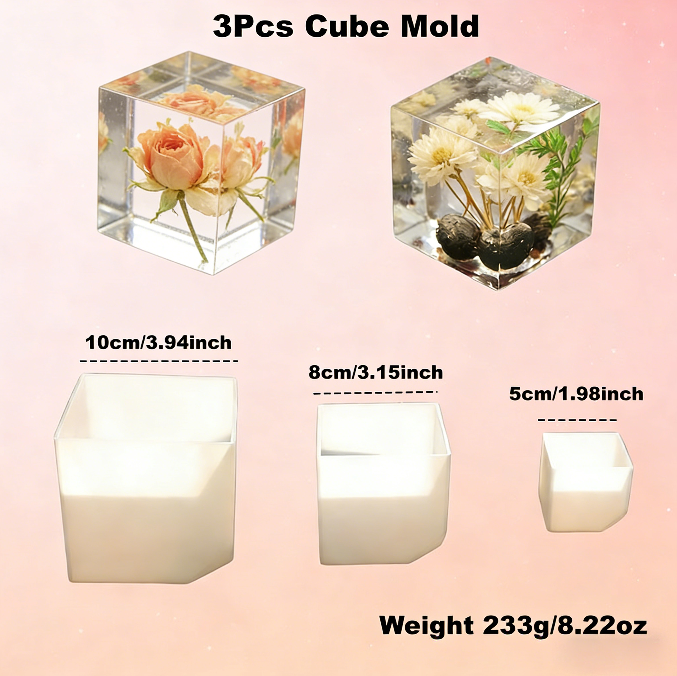 3pcs 3D Cube Ornament Resin Mold