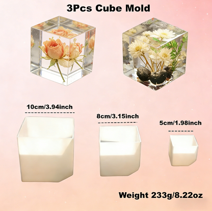 3pcs 3D Cube Ornament Resin Mold