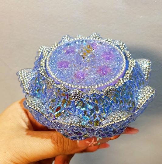 Moldes de resina para almacenar flores de loto con diamantes de lujo hechos a mano 