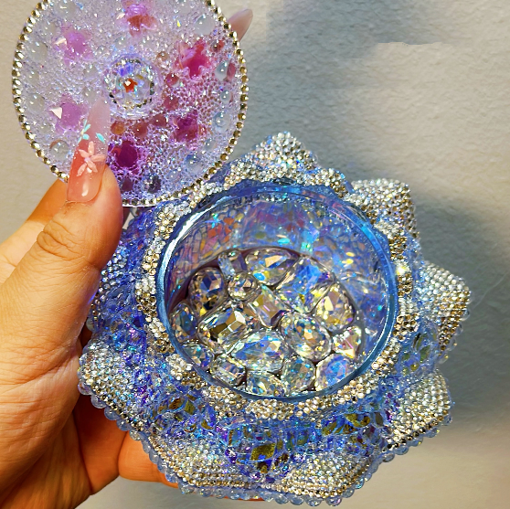 Handmade Luxury Diamond Lotus Flower Storage Resin Molds
