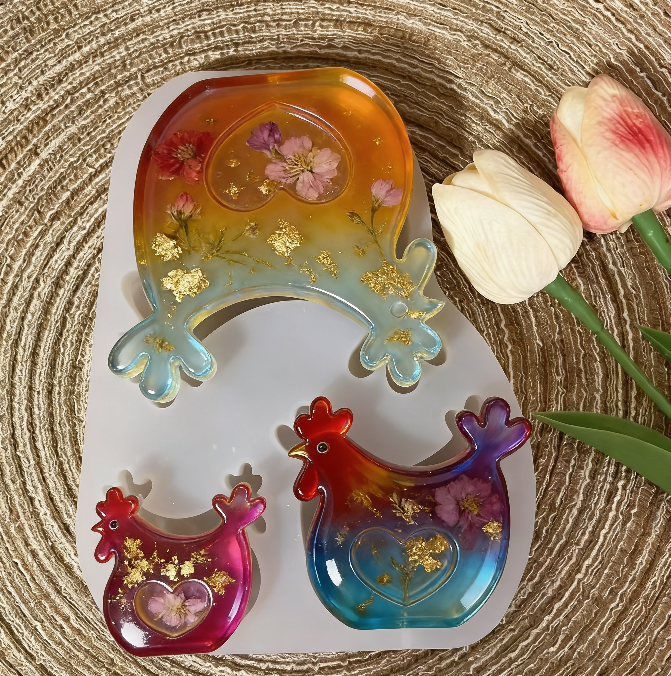 3pcs Chicken Family Ornament Resin Mold