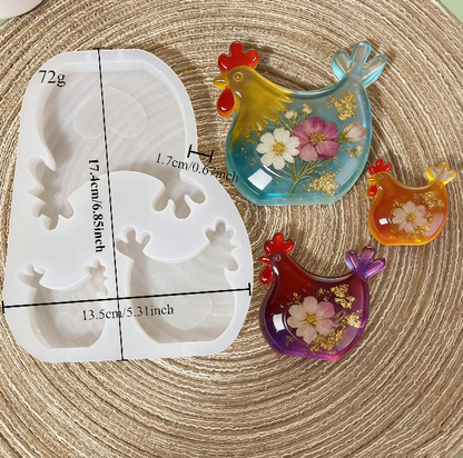 3pcs Chicken Family Ornament Resin Mold
