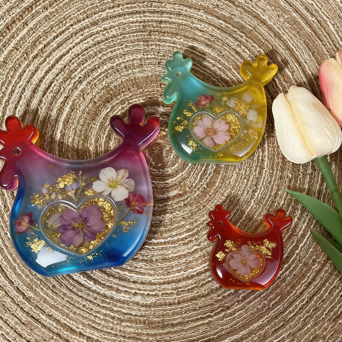 3pcs Chicken Family Ornament Resin Mold