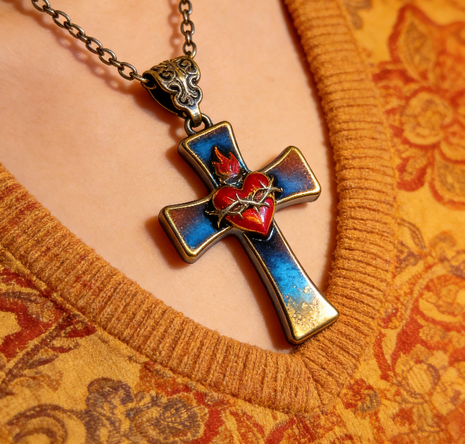 Handmade Sacred Heart Cross Pendant Resin Mold