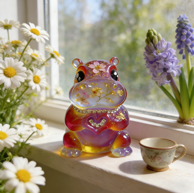 Handmade Heart Gesture Hippo Resin Ornament Mold