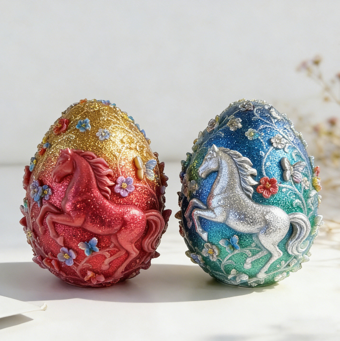 Horse Floral Egg Ornament Resin Mold