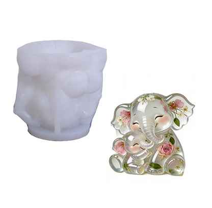 Mother & Baby Elephant Hug Ornament Resin Mold