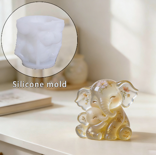 Mother & Baby Elephant Hug Ornament Resin Mold