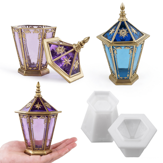 Vintage Lantern Storage Box Resin Mold with Star & Sun Embossed Lid