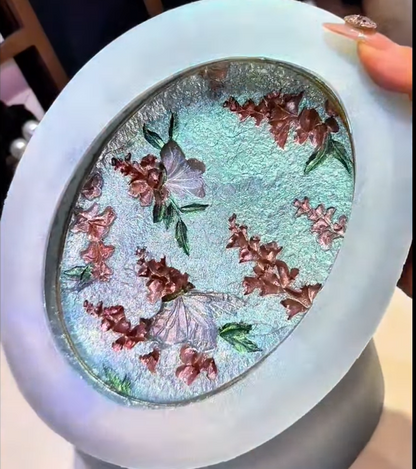 Handmade Large-Size Resin Mold for an Oval Storage Box Featuring a Butterfly Gently Kissing a Flower
