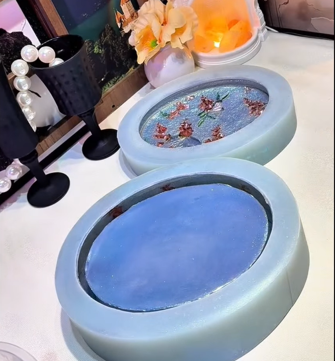 Handmade Large-Size Resin Mold for an Oval Storage Box Featuring a Butterfly Gently Kissing a Flower