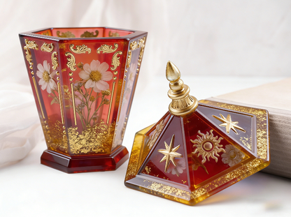 Vintage Lantern Storage Box Resin Mold with Star & Sun Embossed Lid