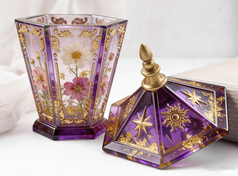 Vintage Lantern Storage Box Resin Mold with Star & Sun Embossed Lid