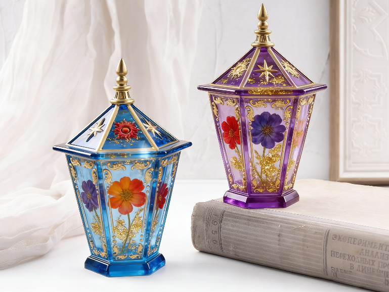 Vintage Lantern Storage Box Resin Mold with Star & Sun Embossed Lid