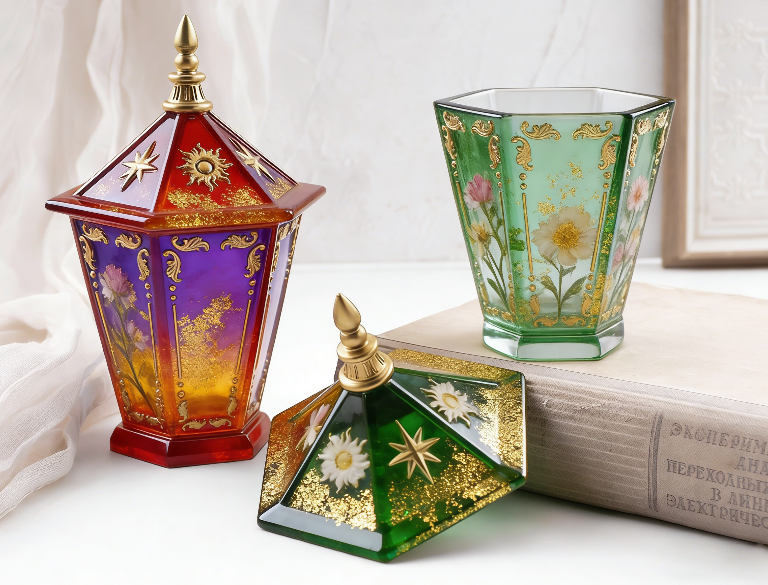 Vintage Lantern Storage Box Resin Mold with Star & Sun Embossed Lid