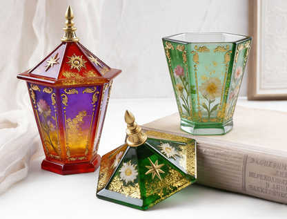 Vintage Lantern Storage Box Resin Mold with Star & Sun Embossed Lid