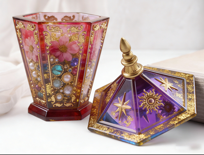 Vintage Lantern Storage Box Resin Mold with Star & Sun Embossed Lid