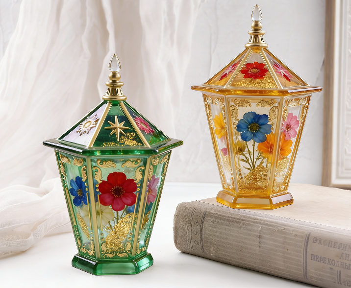 Vintage Lantern Storage Box Resin Mold with Star & Sun Embossed Lid