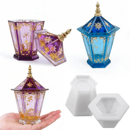 Vintage Lantern Storage Box Resin Mold with Star & Sun Embossed Lid