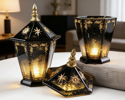 Vintage Lantern Storage Box Resin Mold with Star & Sun Embossed Lid