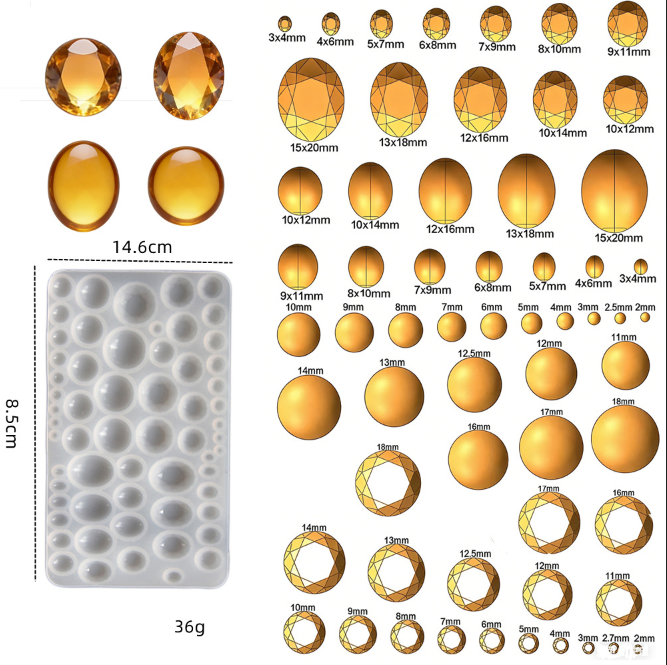 Round & Oval Small Gemstone Resin Molds