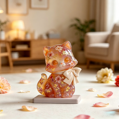 Cute Cat Figurine with a Bow Resin Mold