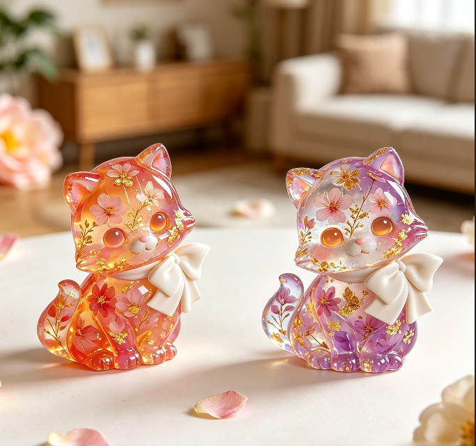 Cute Cat Figurine with a Bow Resin Mold