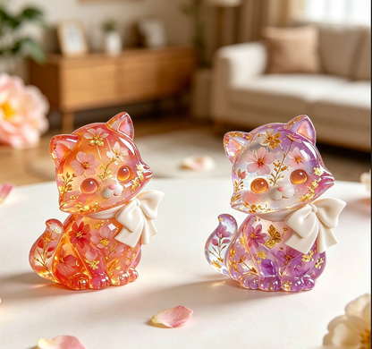 Cute Cat Figurine with a Bow Resin Mold