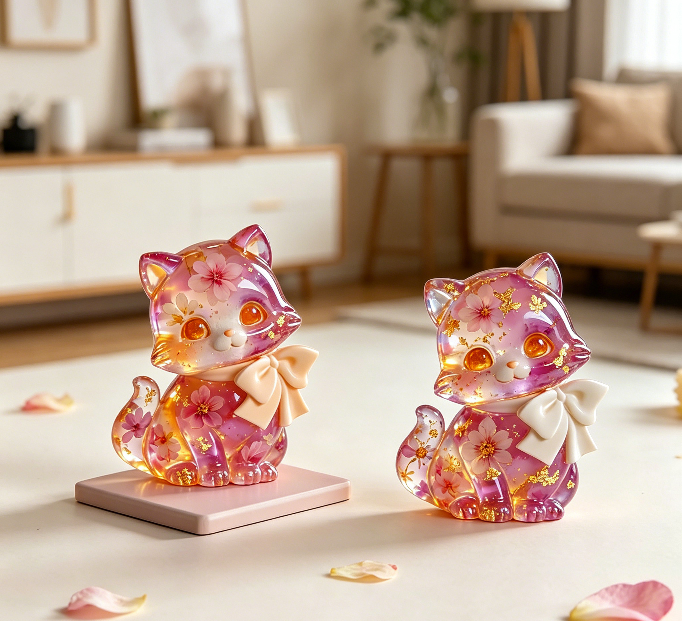 Cute Cat Figurine with a Bow Resin Mold