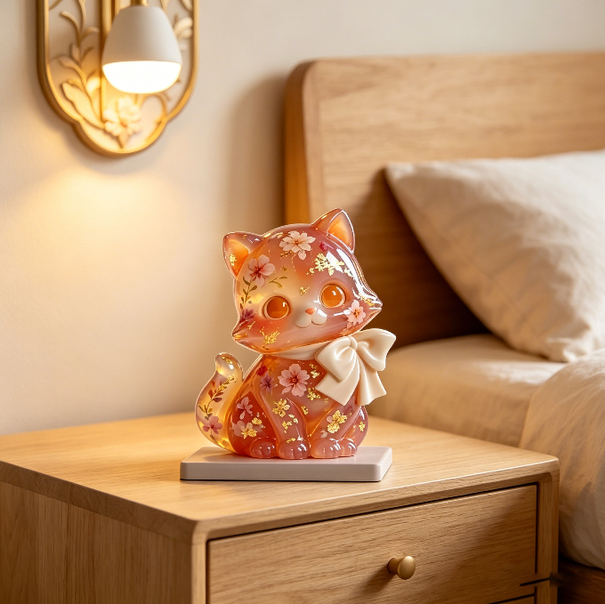 Cute Cat Figurine with a Bow Resin Mold