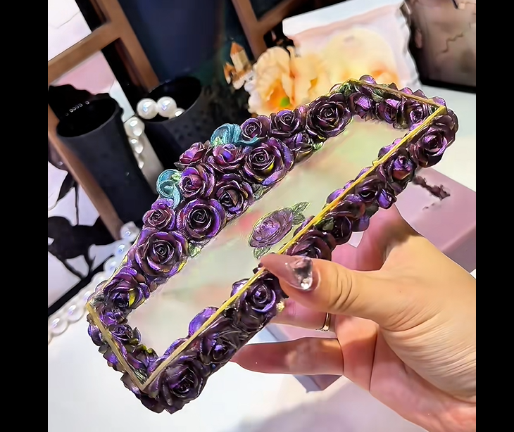 Handmade Rectangular Rose Relief Storage Tray Resin Mold