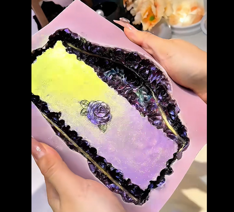 Handmade Rectangular Rose Relief Storage Tray Resin Mold