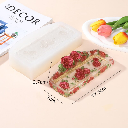Handmade Rectangular Rose Relief Storage Tray Resin Mold