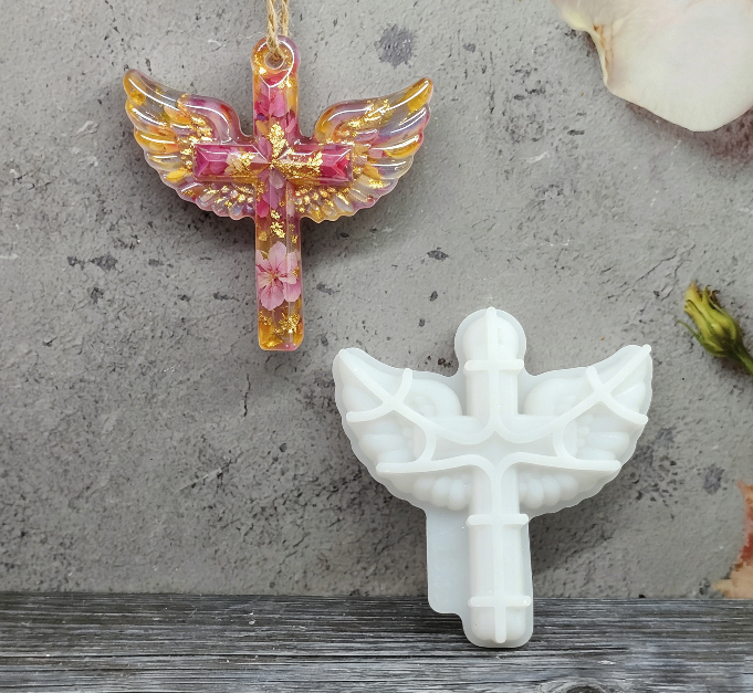 Winged Cross with Hole Hanging Resin Mold