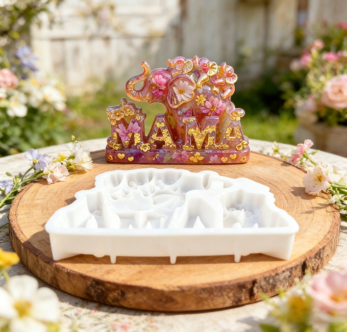 MAMA Mother Elephant and Baby Elephant Ornament Resin Mold